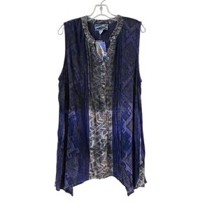 TIENDA HO Womens Sleeveless Blue and Gray‎ Patterned Top One Size
